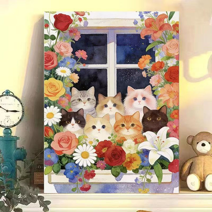 Floral Cat Illustration Canvas Art Bowlift