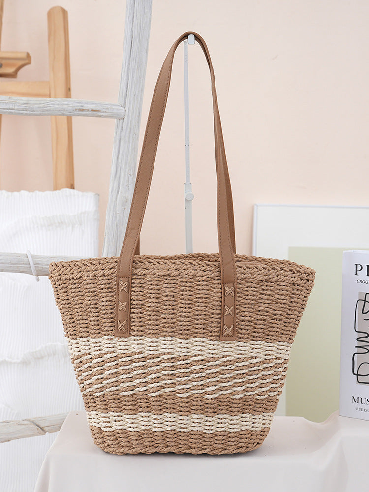 Handwoven beach bag with leather handles Bowlift