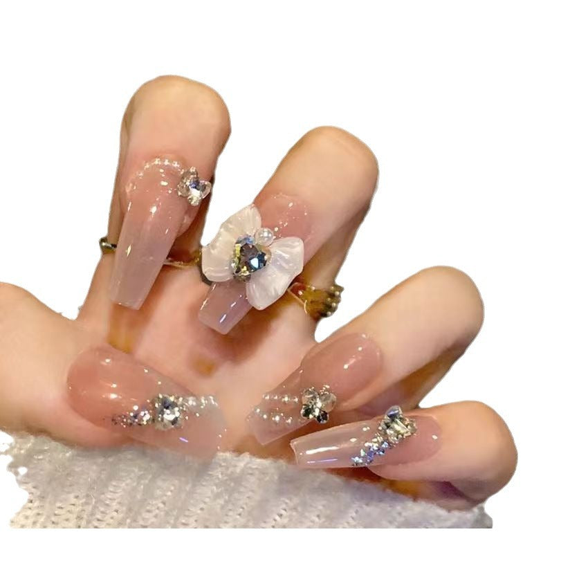 Elegant artificial nails with floral decor and glitter Bowlift