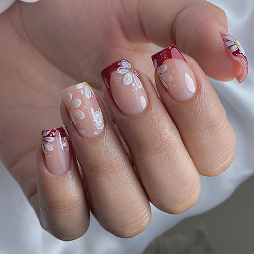 Artistic Nail Extensions with Floral Design Bowlift