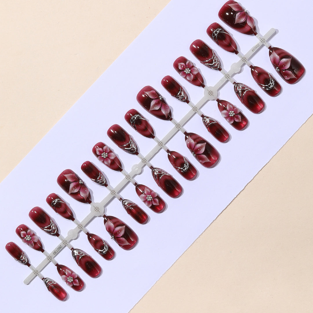 3D Floral Accent Stiletto Nail Art Extensions Bowlift