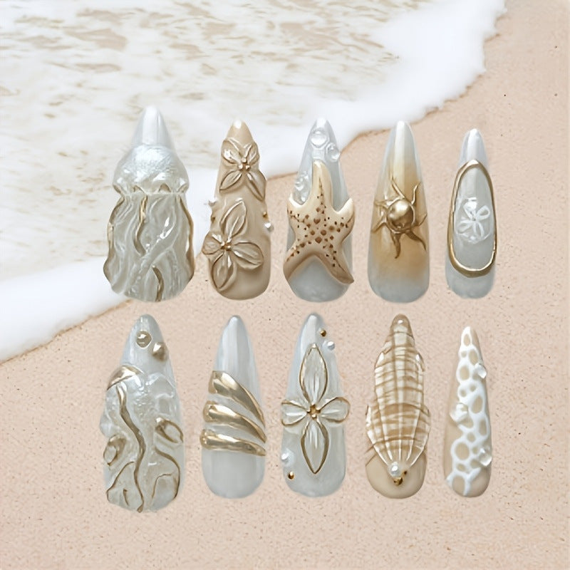 Elegant artificial nails with maritime motifs Bowlift