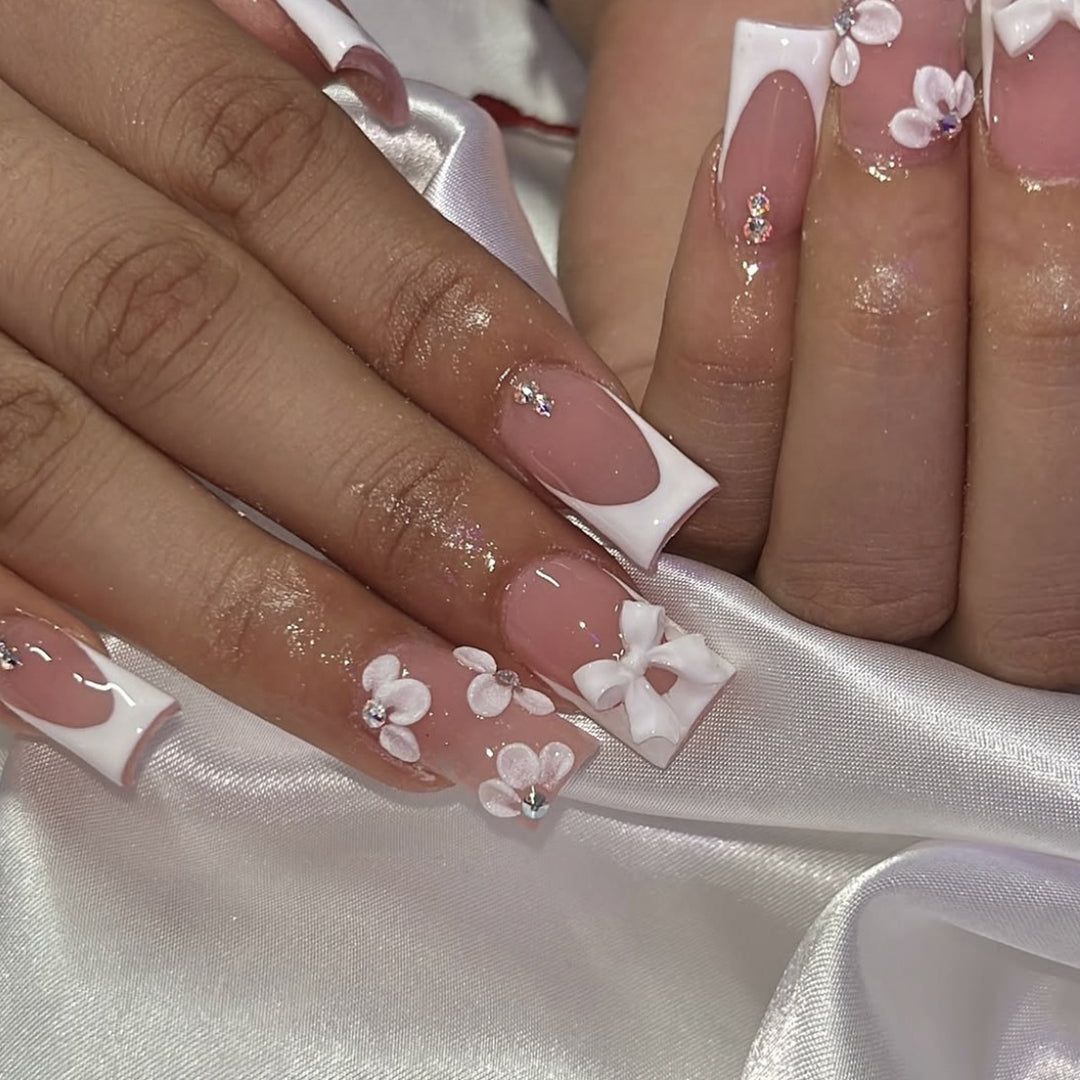 Floral Embellished Acrylic Nail Extensions Bowlift