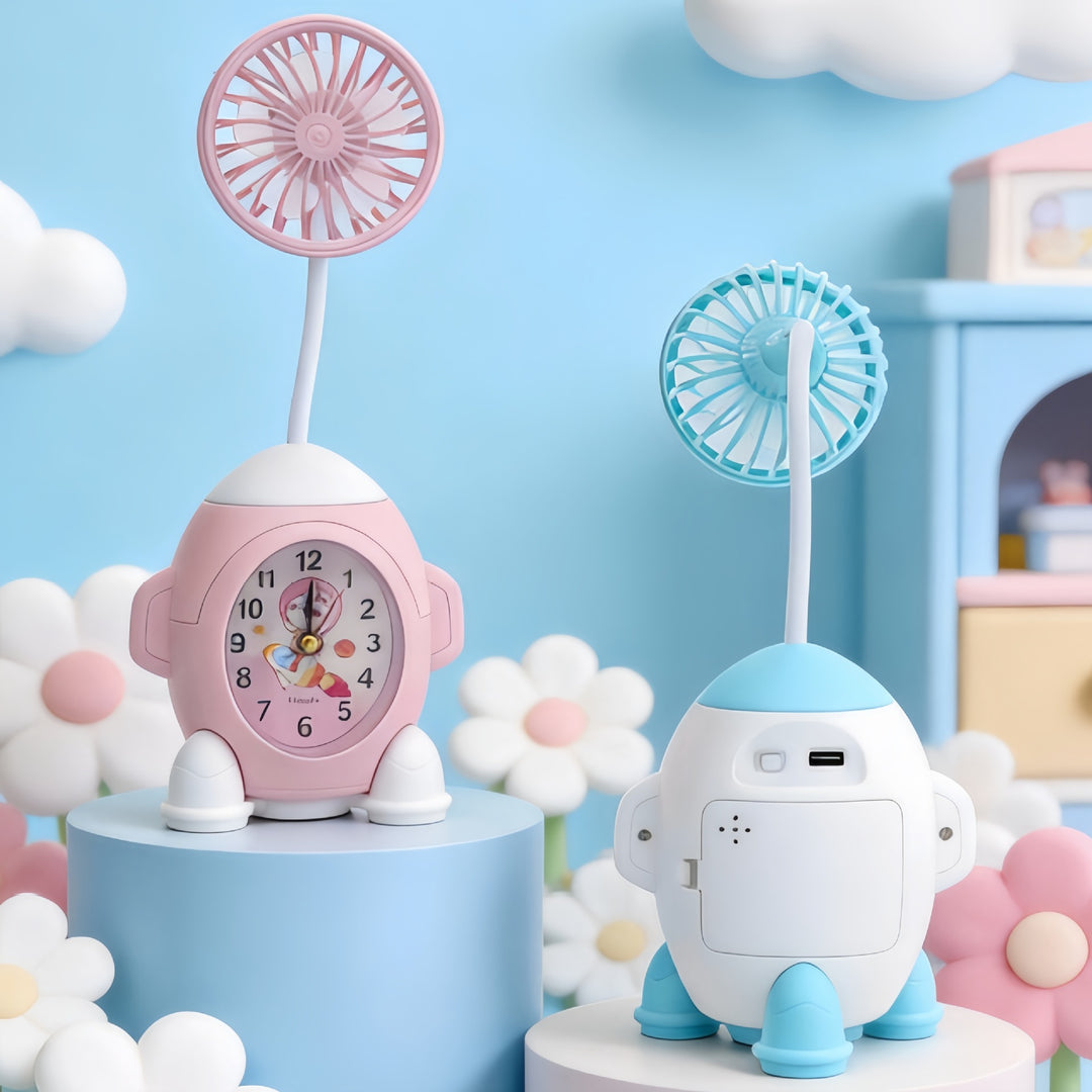 Ladies desk clock with integrated mini fan Bowlift