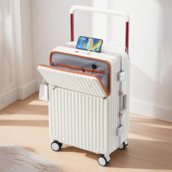 Unisex Multi-Compartment Rolling Hard-Shell Luggage with Integrated Charging Port Bowlift