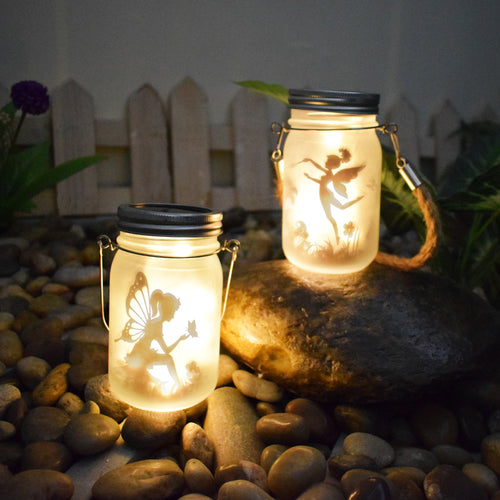 Solar Powered Frosted Fairy Silhouette Mason Jar Lantern With Multicolor LEDs Bowlift