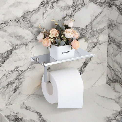 Wall-Mounted Toilet Paper Holder With Integrated Shelf And Phone Shelf