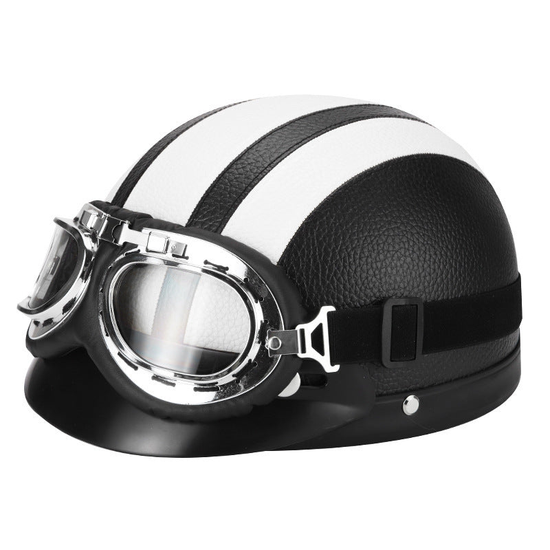 Retro open-face motorcycle helmet with detachable aviator goggles Bowlift