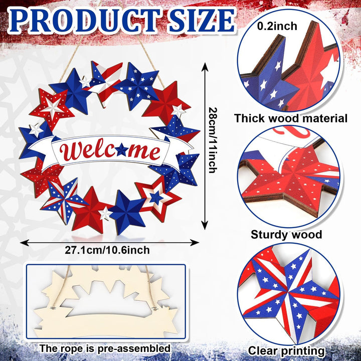 Unisex nan more patriotic wooden door wreath with star and heart motifs and hanging rope Bowlift