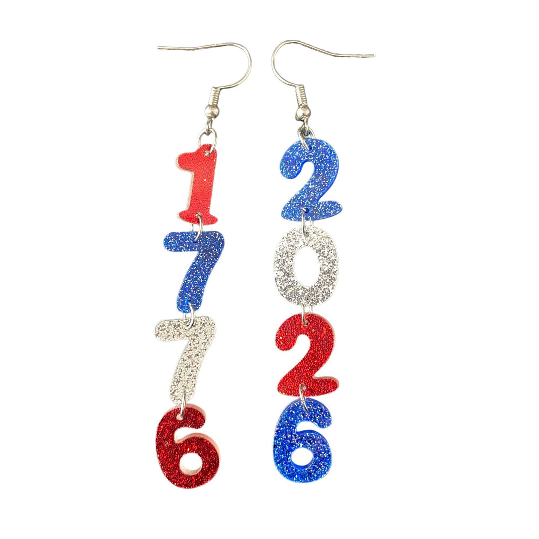 Women's nan glitter layered number cascade dangle earrings with French hooks Bowlift