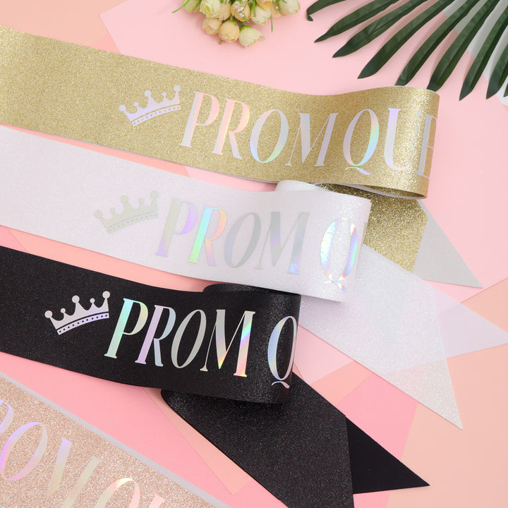 Ladies festive satin sash with holographic print Bowlift