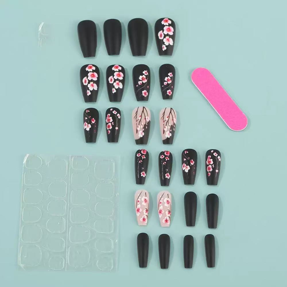 Artificial nail set with floral accents and matte finish Bowlift