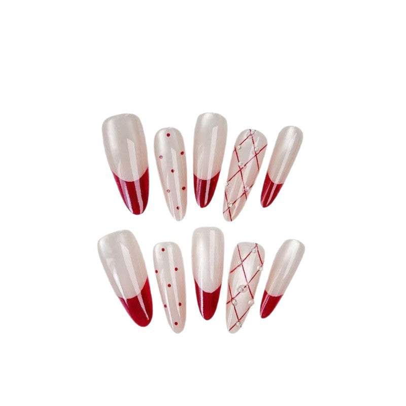 Elegant Artificial Nail Set with Stylish Red Accents Bowlift