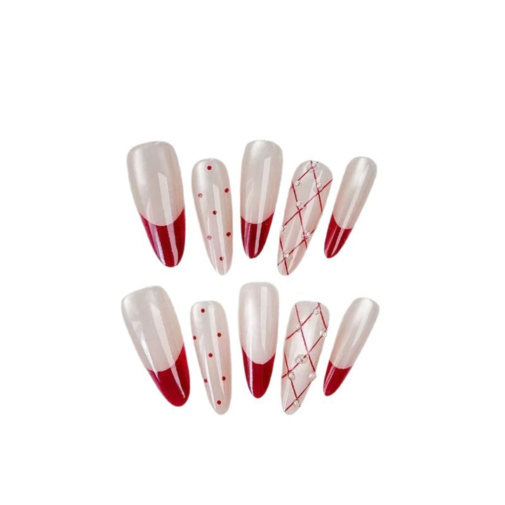 Elegant Artificial Nail Set with Stylish Red Accents Bowlift