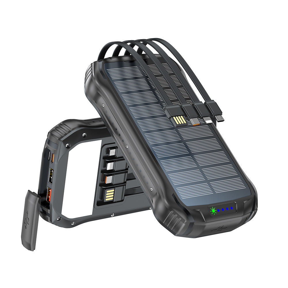 Portable solar power bank with multifunctional charging ports and robust housing Bowlift