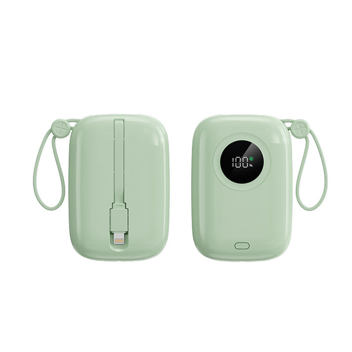 Compact and powerful power bank with digital charging display and integrated cable Bowlift