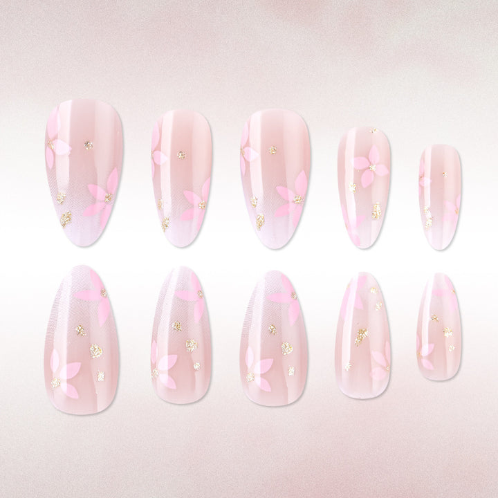 Decorative Floral Press-On Nail Set Bowlift