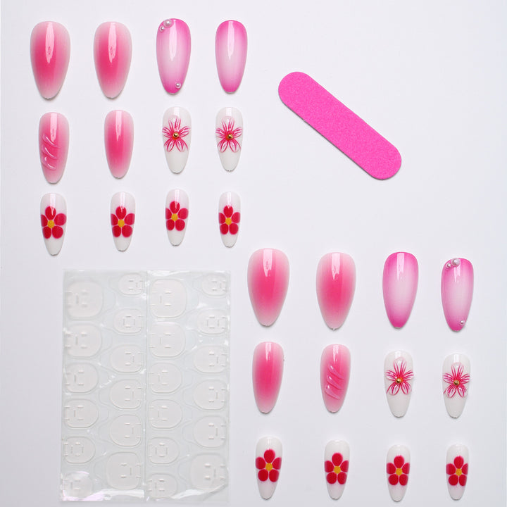 Artificial nails with floral design and 3D flowers Bowlift