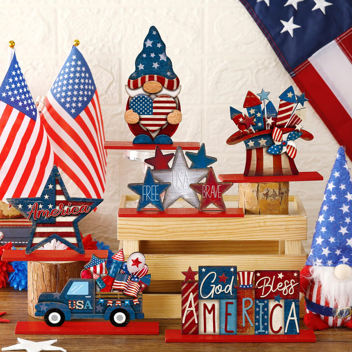 Unisex nan decorative wooden table decor Americana set with multi-part stars and figures Bowlift