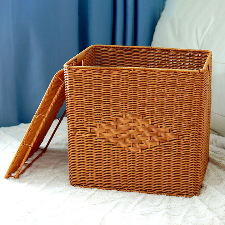 Women's woven basket with lid and side handles Bowlift
