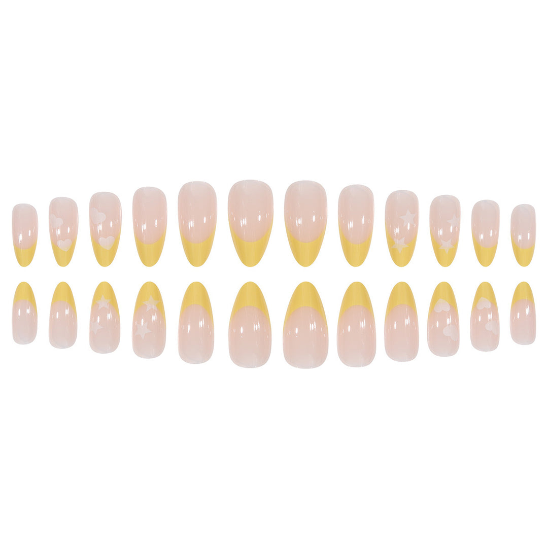 Elegant Stiletto Press-On Nails with Heart and Star Patterns Bowlift