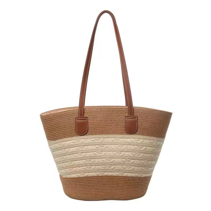 Elegant Bast Shopping Bag with Artistic Wave Pattern Bowlift