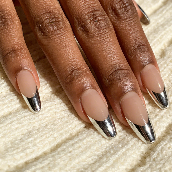 Long Stiletto Metallic Tip Press-On Nails Bowlift