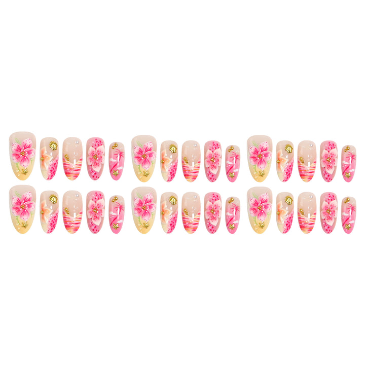 Artificial nails with floral embellishments and glitter accents Bowlift