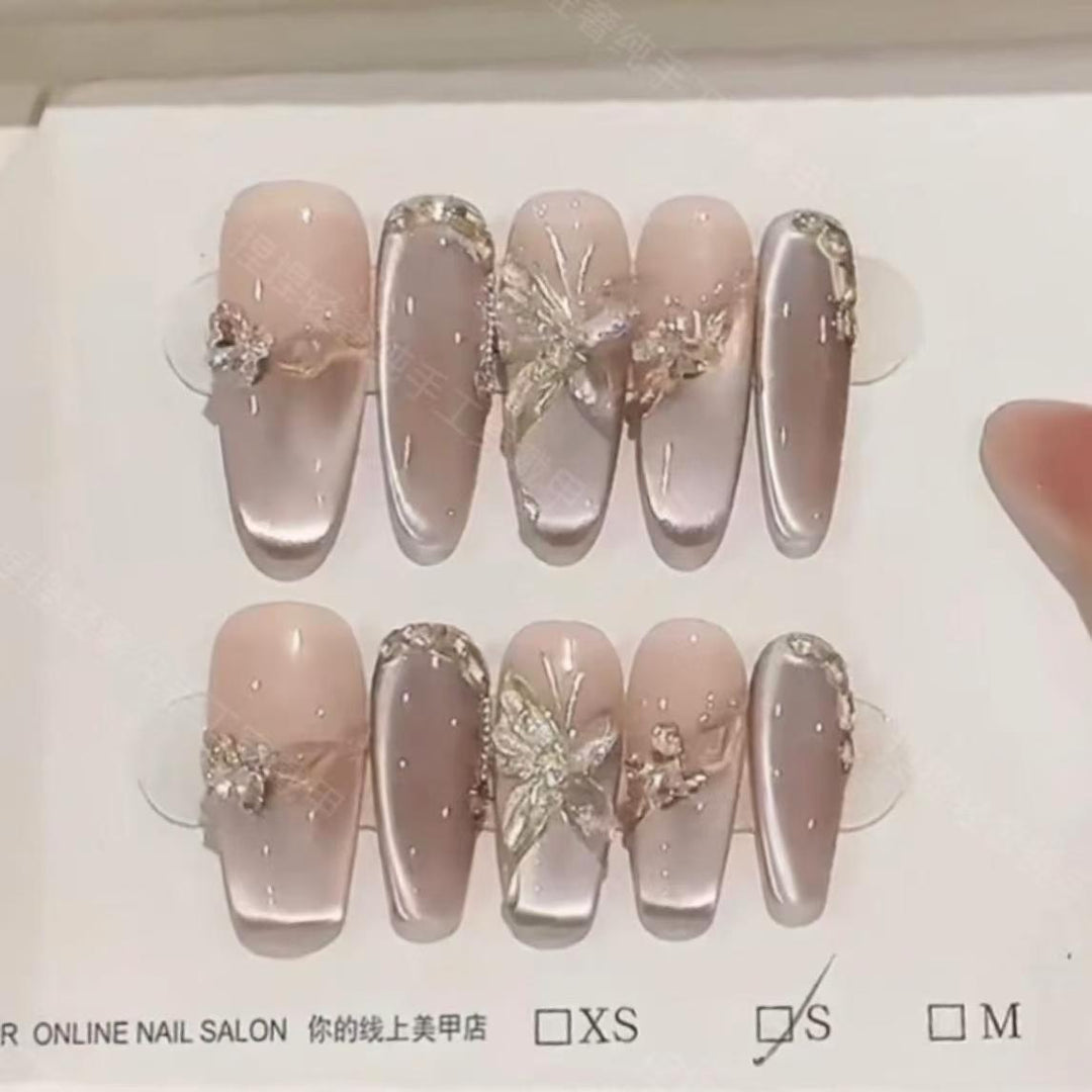 Elegant Decorative Press-On Nails Set Bowlift