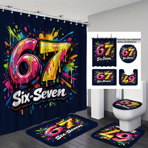 Digital Art-Themed Four-Piece Bathroom Set Bowlift
