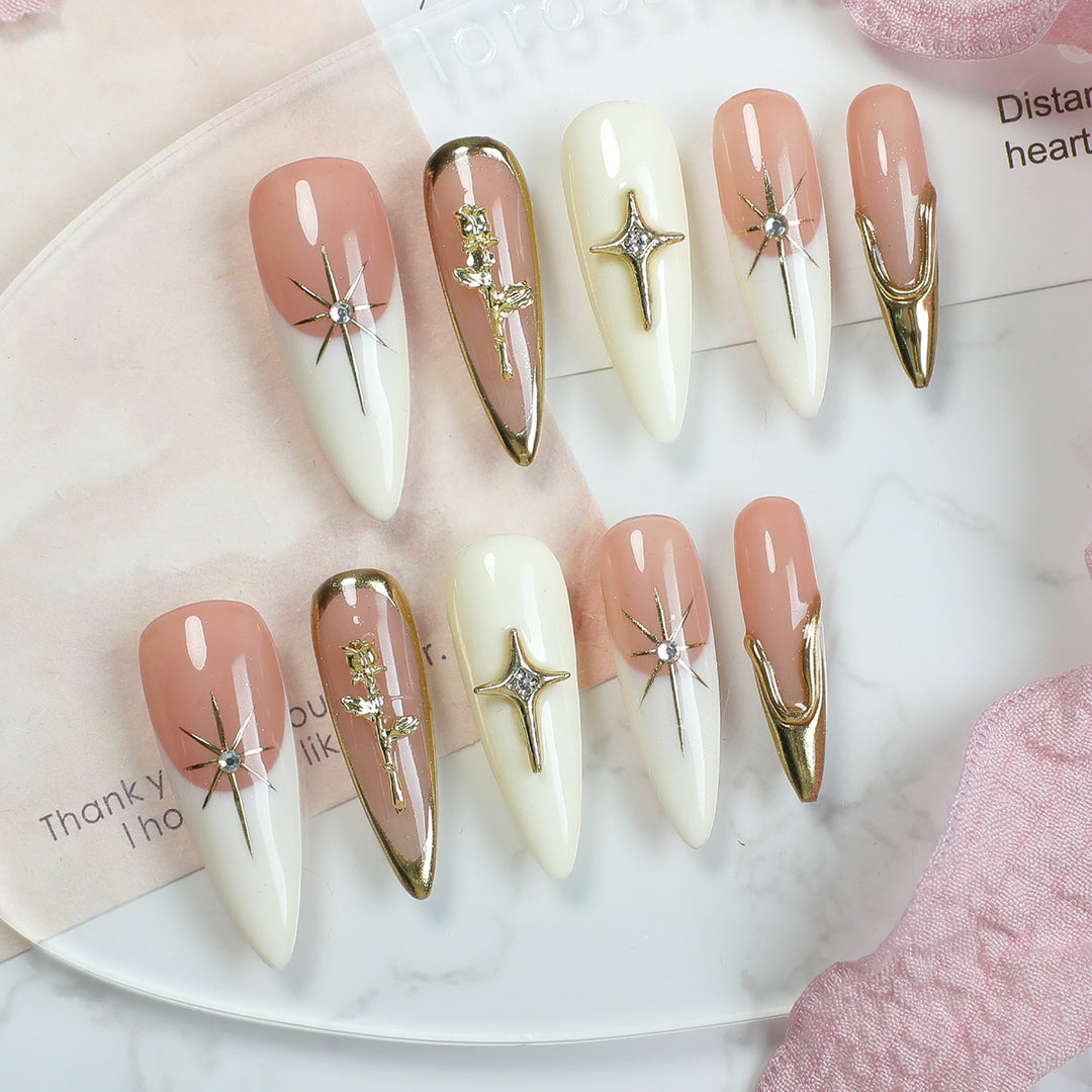 Artificial nail set with elegant 3D decorations and luxurious accents Bowlift