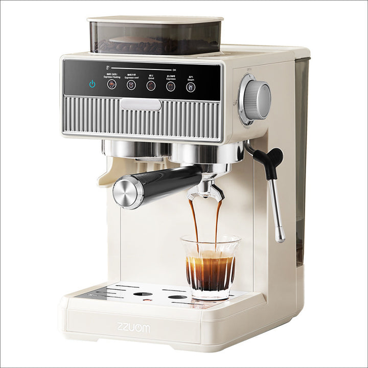 Espresso machine with integrated grinder and steam nozzles Bowlift