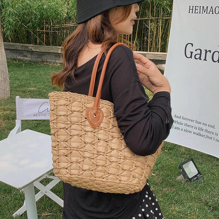 Braided shopping bag with leather handles Bowlift