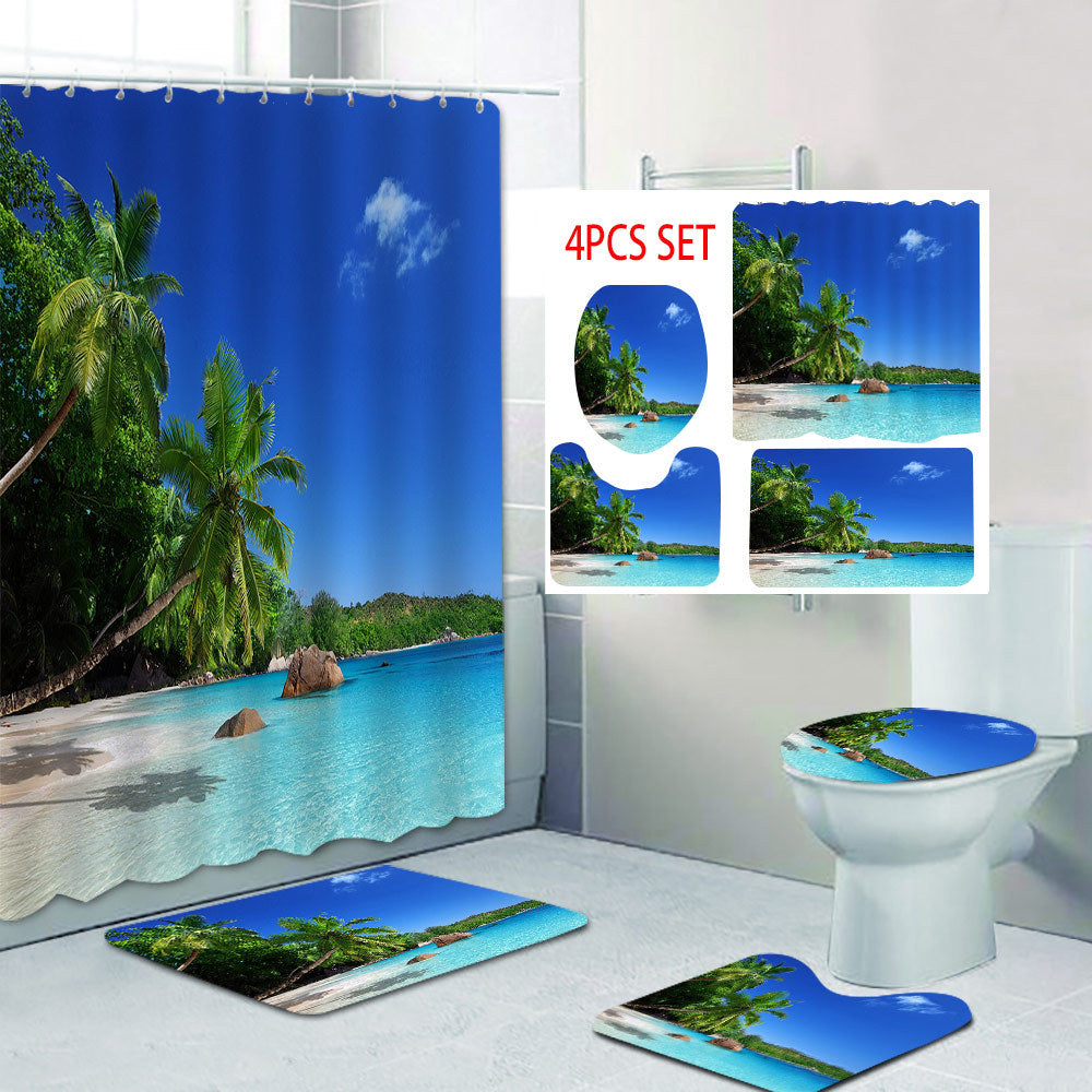 Tropical Beach Scene Shower Curtain Bowlift
