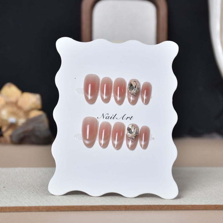 Elegant Crystal-Accented Press-On Nail Set Bowlift