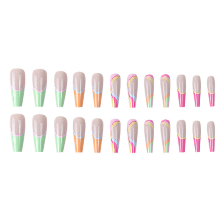 Artistic Long Stiletto Press-On Nails with Colorful Patterns Bowlift