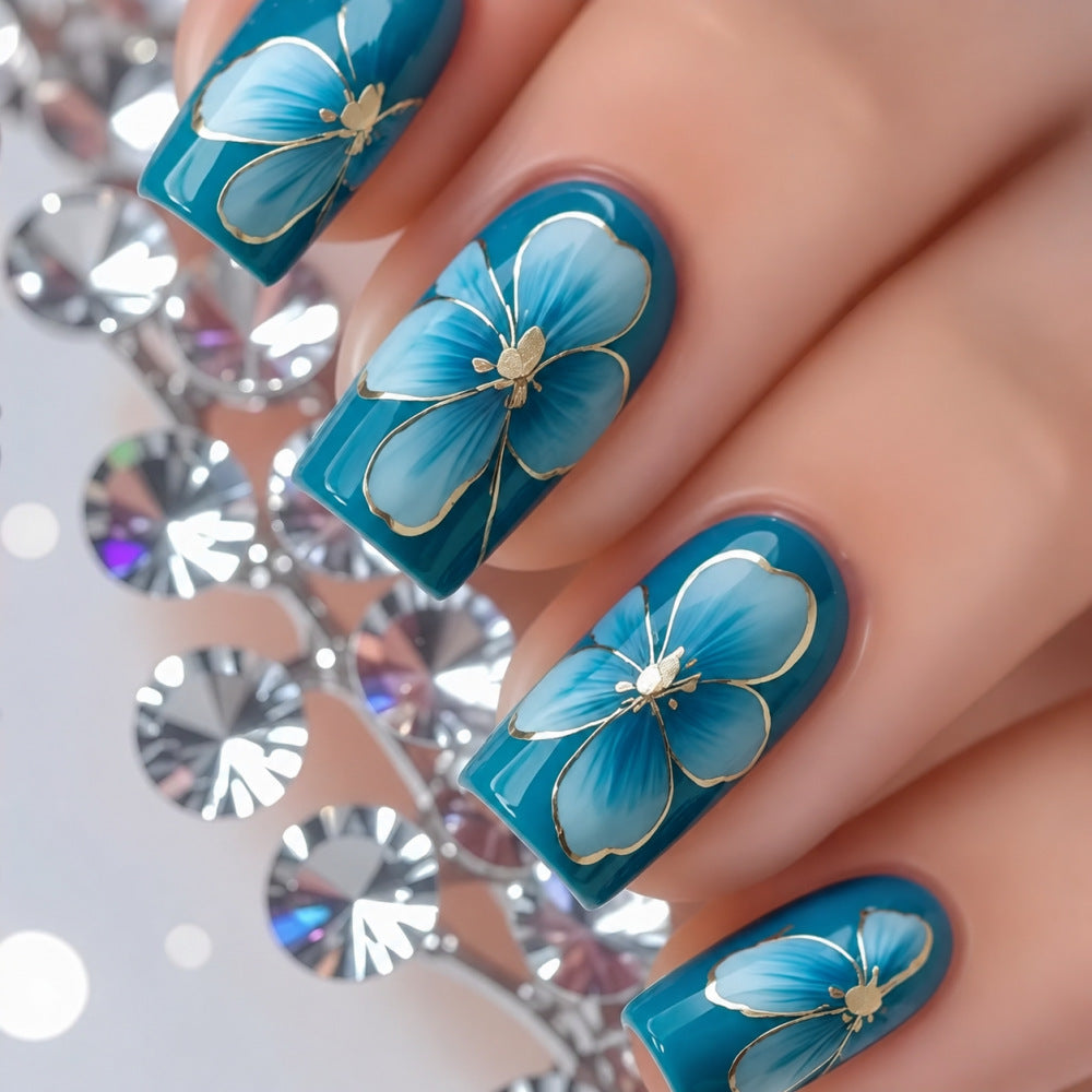 Elaborately designed artificial nails with flower pattern Bowlift