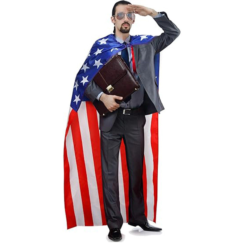 Independence Day wearable flag cape wrap with breathable lightweight polyester stitched star field Bowlift