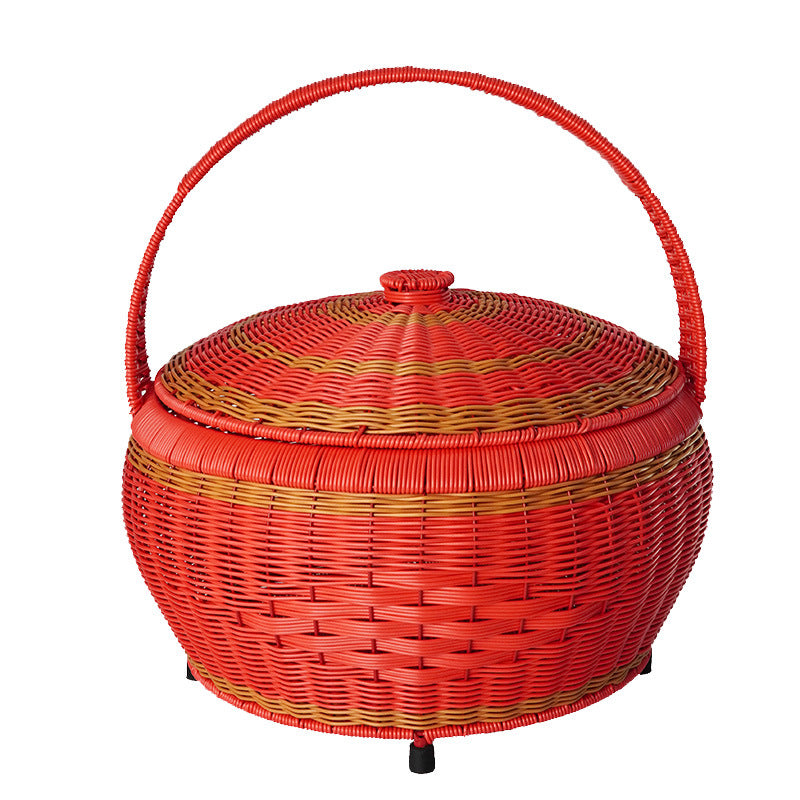 Women Rattan Storage Basket with Lid Bowlift