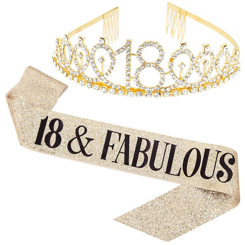Girl Glittering Birthday Crown and Sash Set Bowlift