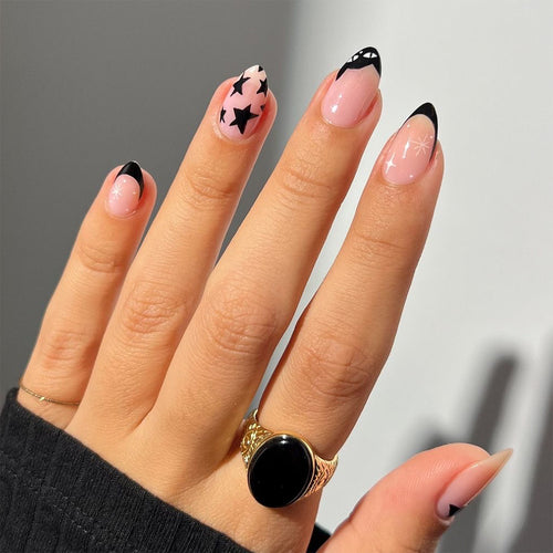 Artful Nail Art with Star and Black Tip Design Bowlift