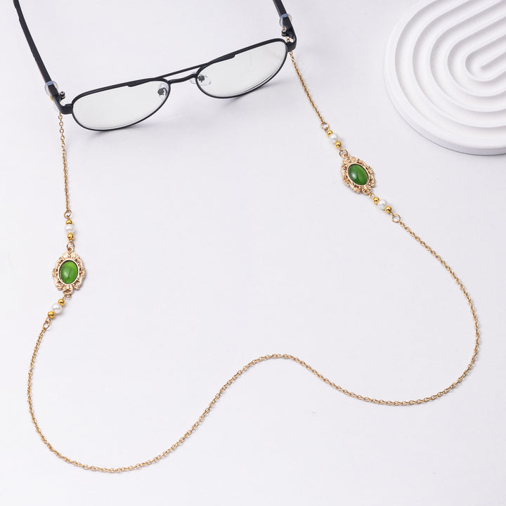 Elegant Pearl and Green Stone Drop Earrings Bowlift