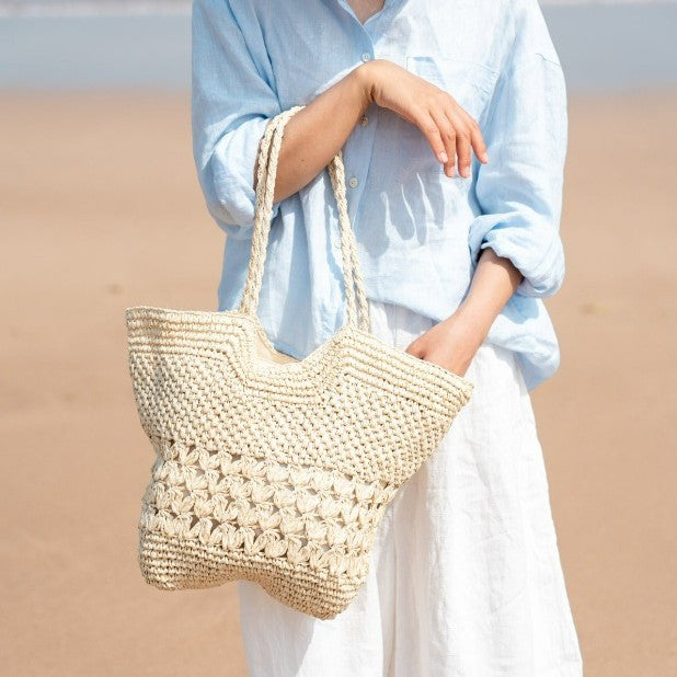 Spacious Handwoven Beach Bag with Transparent Accent Bowlift