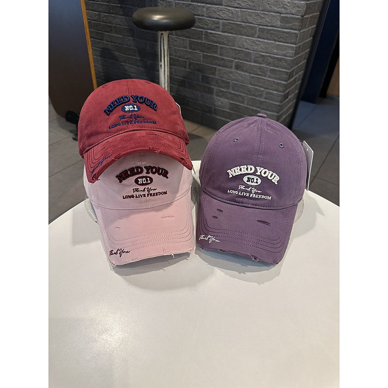 Men's Distressed Cotton Embroidered Baseball Cap Bowlift