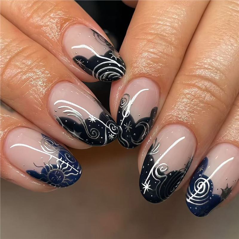 Artistic Galaxy-Themed Press-On Nails Bowlift