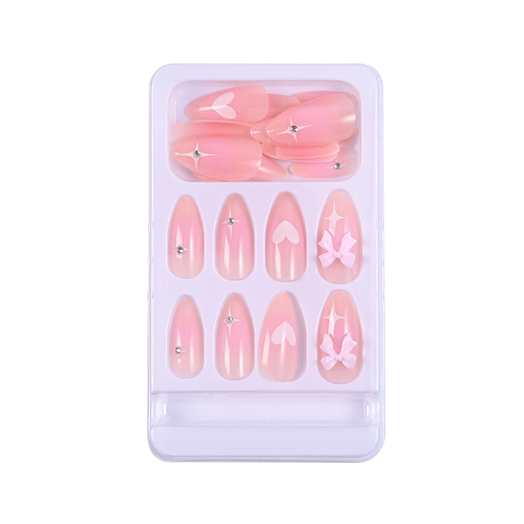 Artistic Heart and Bow Detail Press-On Nails Bowlift