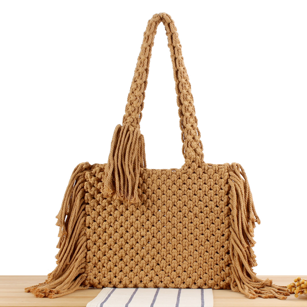 Macrame bag with creative fringes and comfortable carrying handle Bowlift