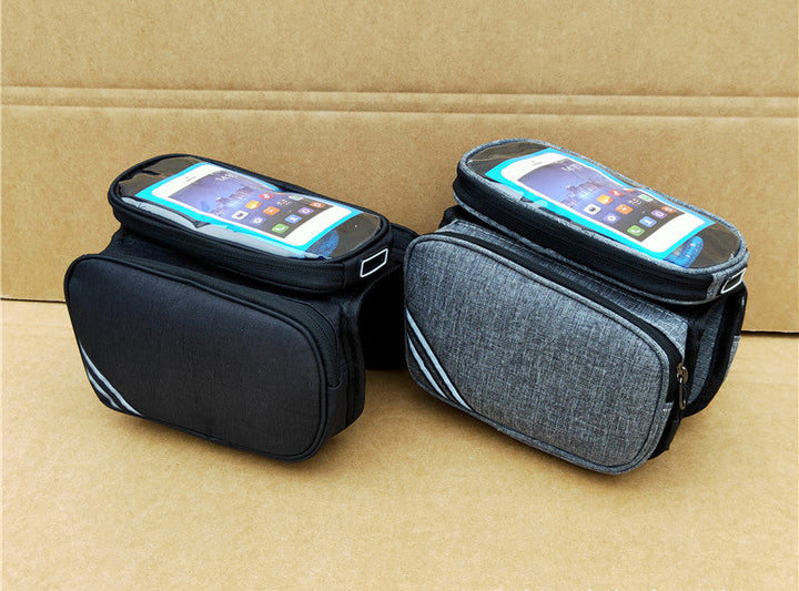 waterproof bike handlebar phone bag with touchscreen top and spacious dual compartment and reflective accents Bowlift