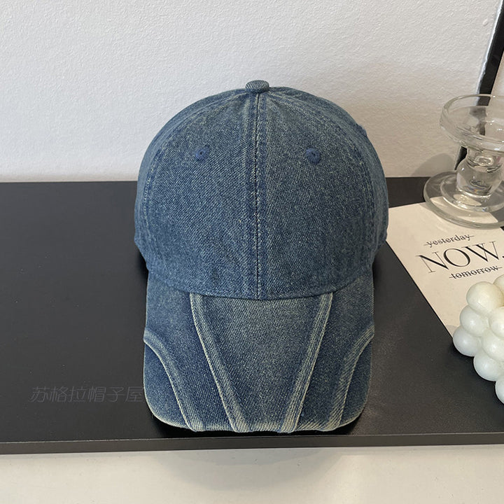 Women's Vintage Distressed Denim Baseball Cap Bowlift