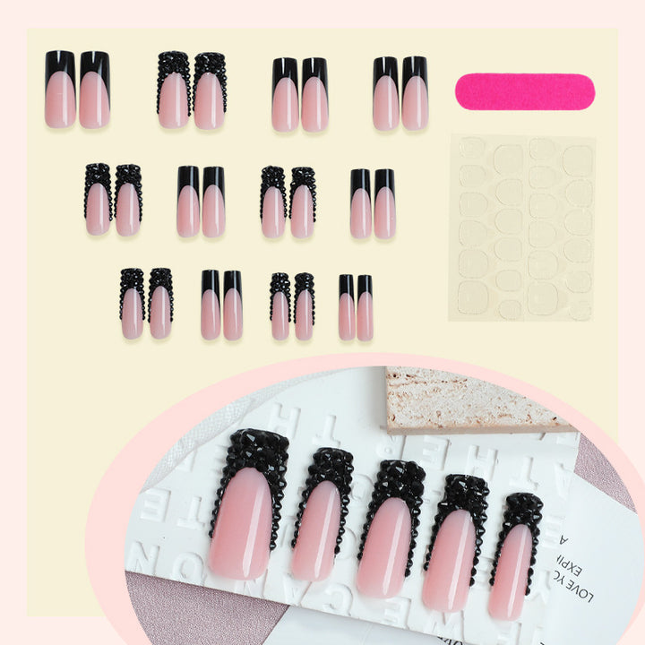 Elegant Nail Art Press-On Kit with Decorative Gem Accents Bowlift
